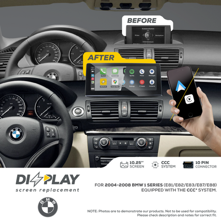 ZZ2 DZZ-CCC-1S-E8X-10-UHD, 10,25" skjerm med trådløs CarPlay, BMW 1-serie E81/E82/E83/E87/E88 med CCC-system