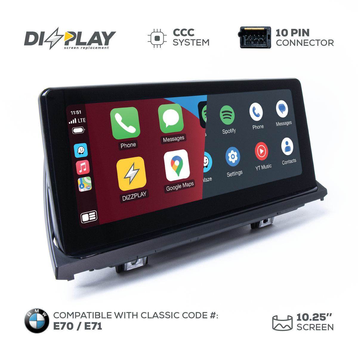 ZZ2 DZZ-CCC-X5-X6-E70-E71-10-LHD, 10,25" skjerm med CarPlay, BMW X5/X6 E70/E71 med CCC-system, venstrestyrt (bilde 2)