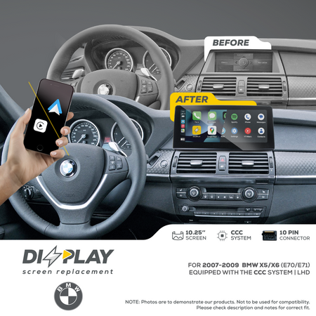 ZZ2 DZZ-CCC-X5-X6-E70-E71-10-LHD, 10,25" skjerm med CarPlay, BMW X5/X6 E70/E71 med CCC-system, venstrestyrt