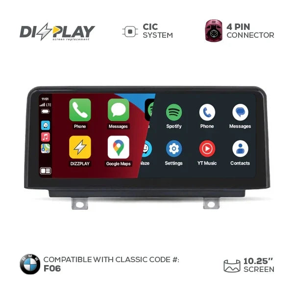 ZZ2 DZZ-CIC-6S-F06-10-UHD, 10,25" skjerm med trådløs CarPlay og Android Auto, BMW 6-serie F06 med CIC-system, 10,25" skjerm (bilde 2)