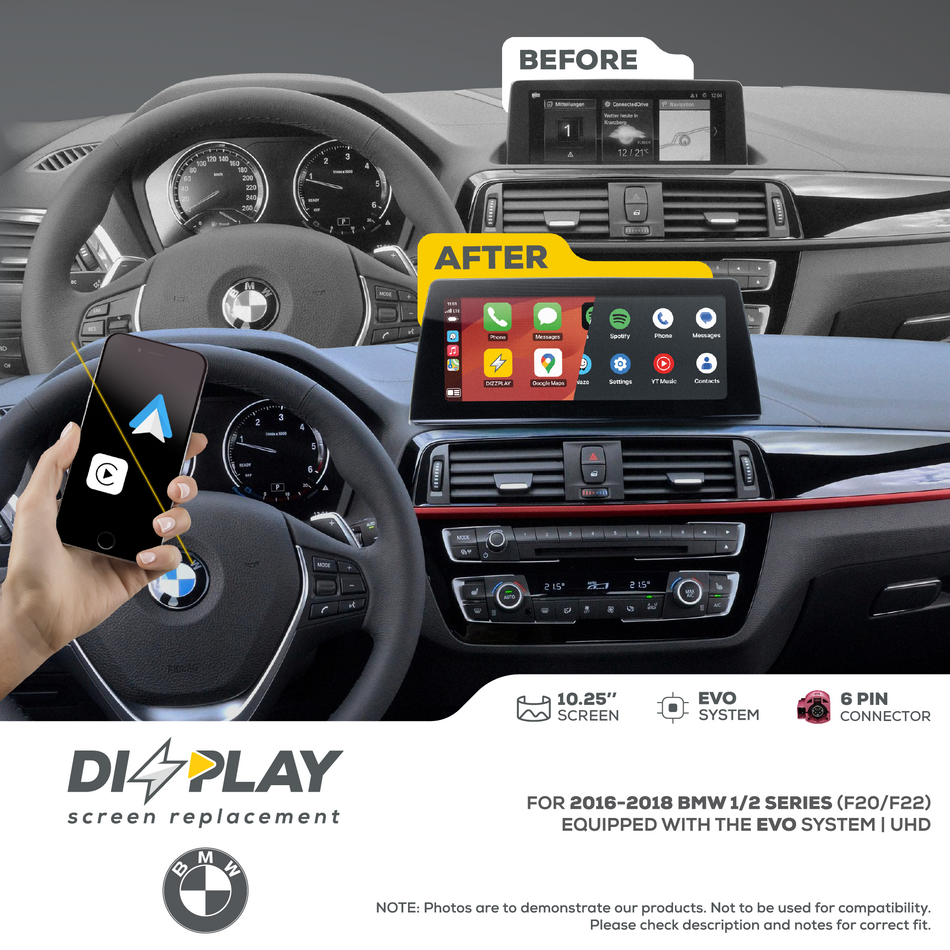 ZZ2 DZZ-EVO-1S-2S-F2X-F22-10-UHD, 10,25" skjerm med trådløs CarPlay og Android Auto