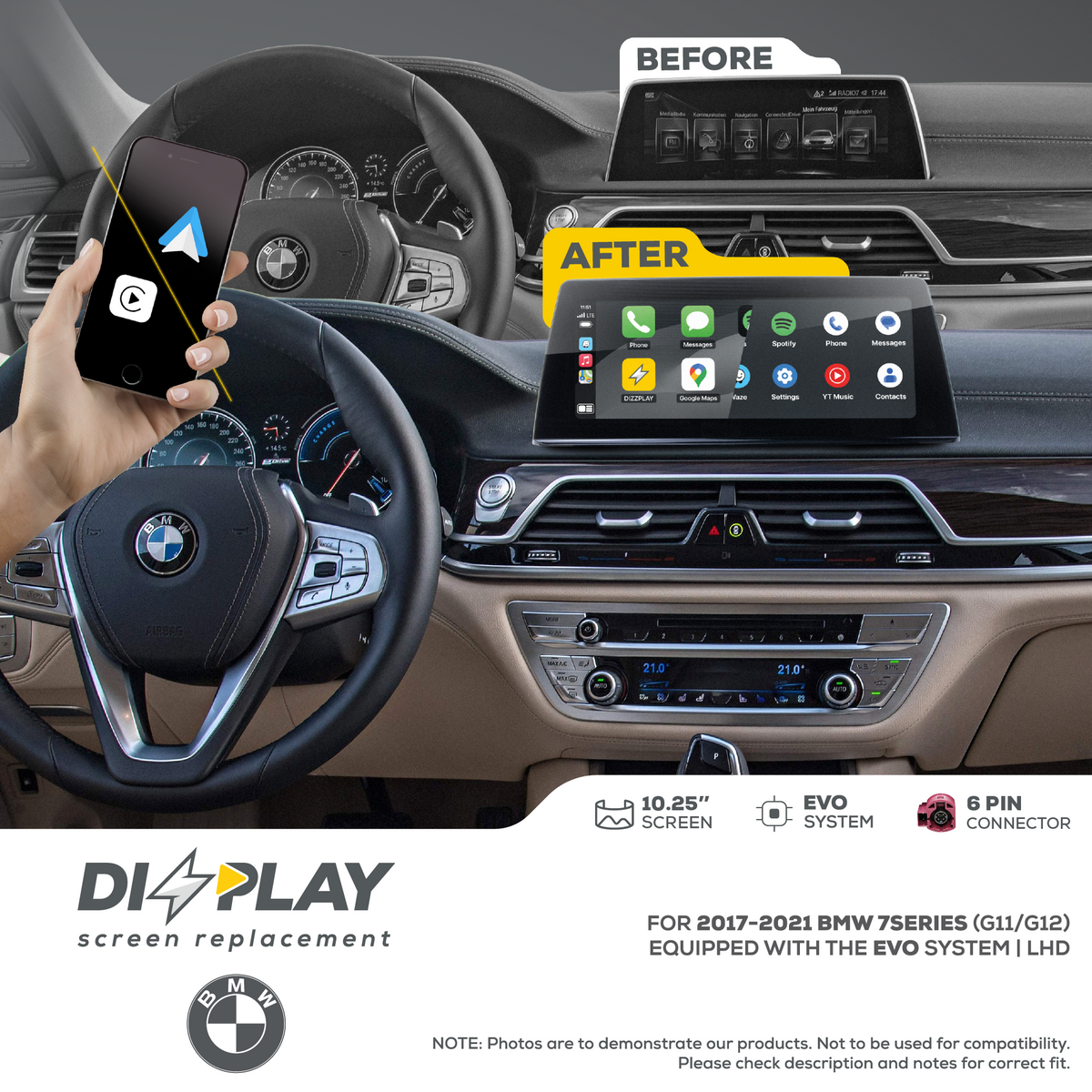 ZZ2 DZZ-EVO-7S-G11-G12-10-LHD, 10,25" skjerm med CarPlay, BMW 7-serie G11/G12 med EVO-system, venstrestyrt (LHD)