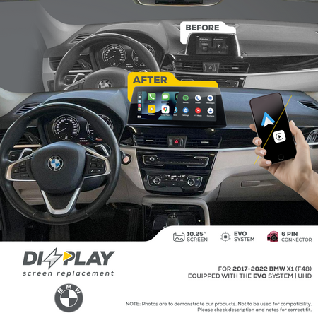 ZZ2 DZZ-EVO-X1-F48-10-UHD, 10,25" skjerm, trådløs CarPlay, BMW X1 F48 med EVO-system (ID5/ID6), 10,25" UHD-skjerm