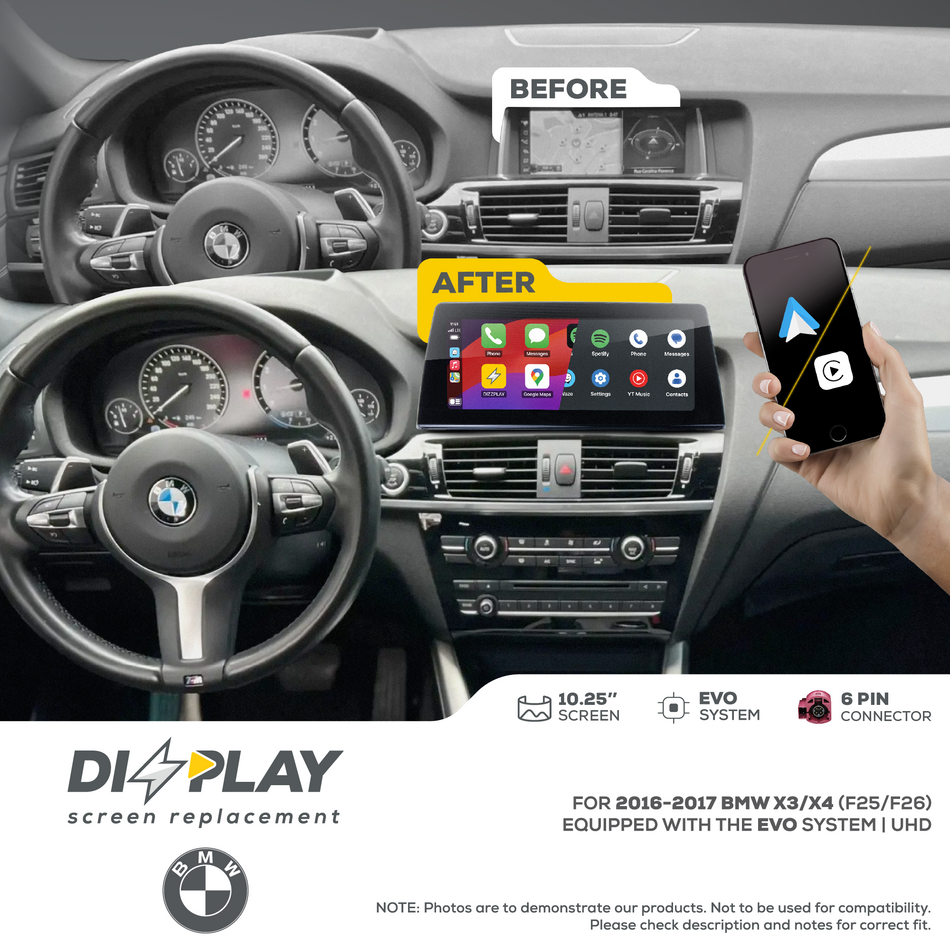 ZZ2 DZZ-EVO-X3-X4-F25-F26-10-UHD, 10,25" skjerm med CarPlay