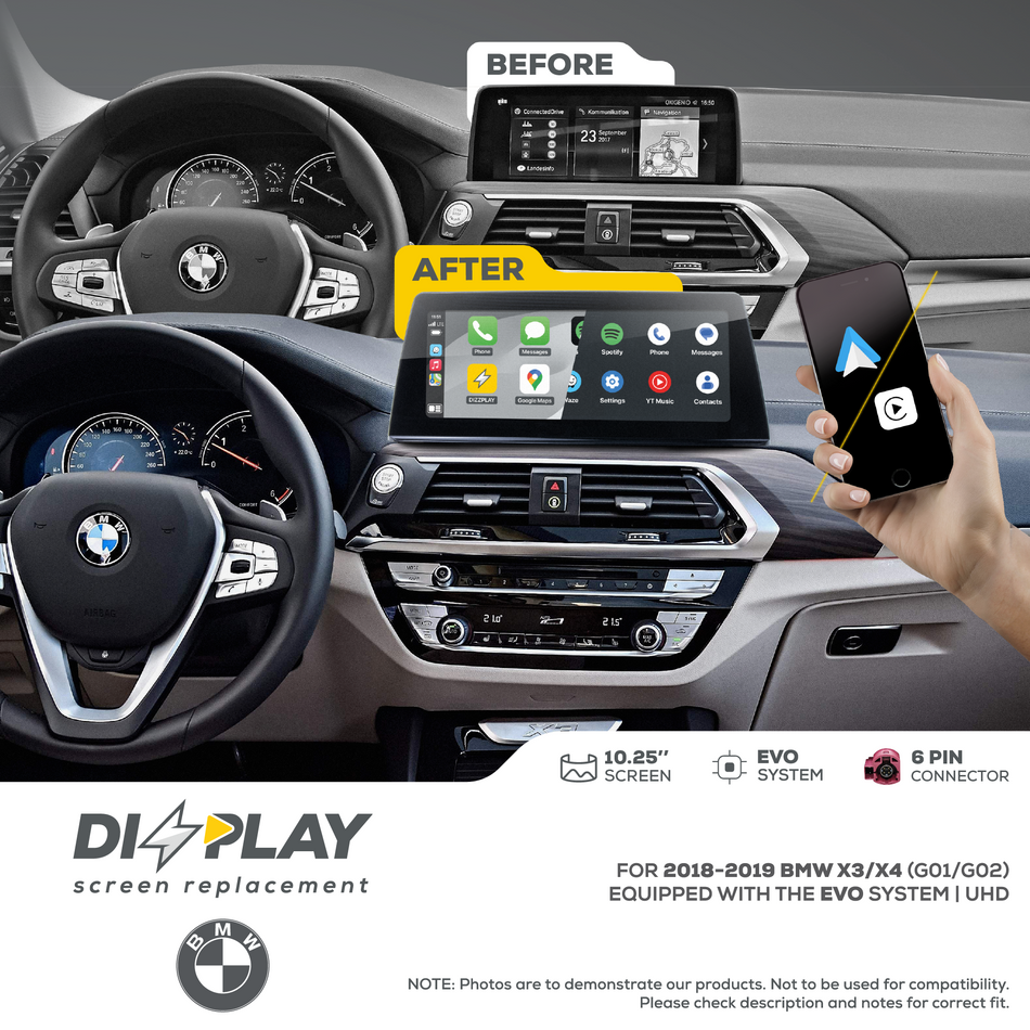 ZZ2 DZZ-EVO-X3-X4-G01-G02-10-UHD, 10,25" skjerm med trådløs CarPlay og Android Auto