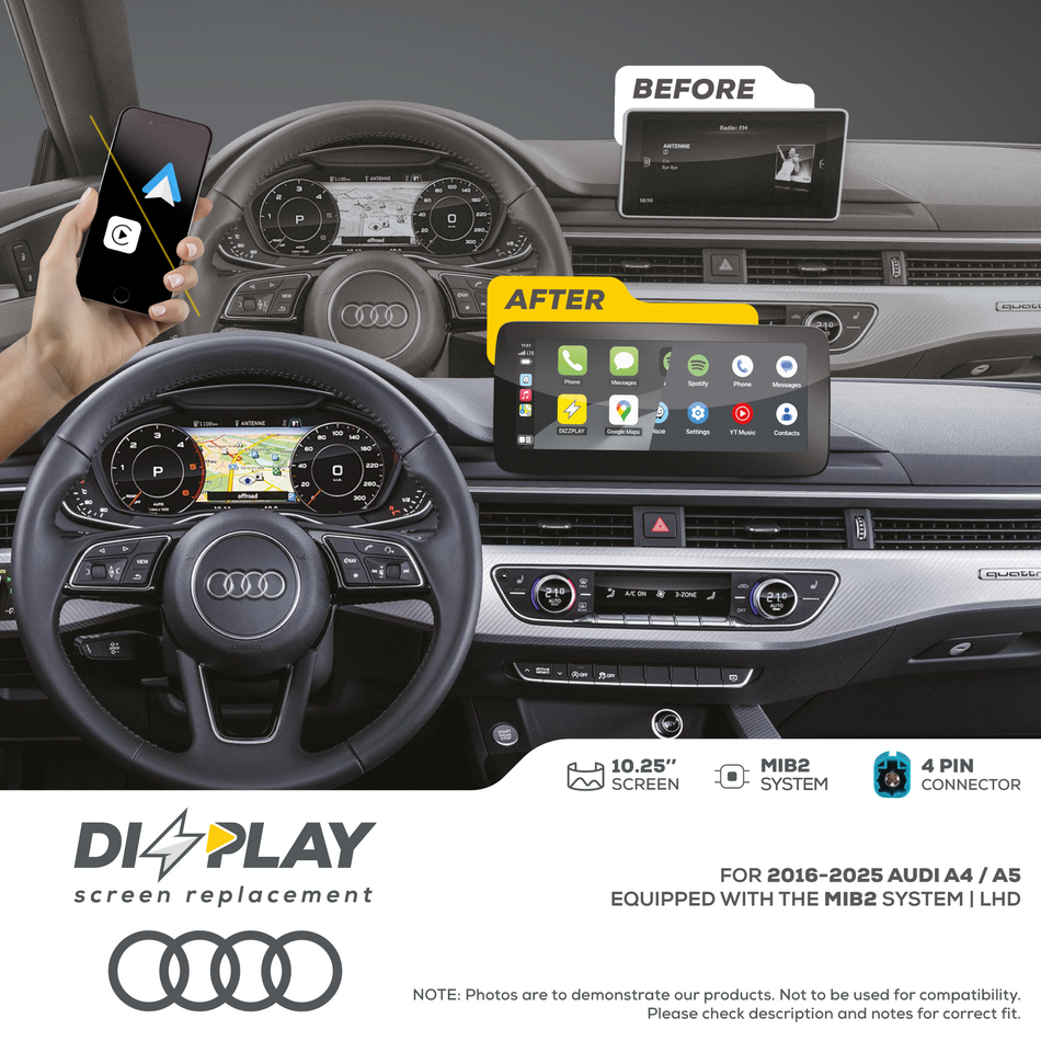 ZZ2 DZZ-MIB2-A4-A5-10-LHD, 10,25" skjerm med trådløs CarPlay