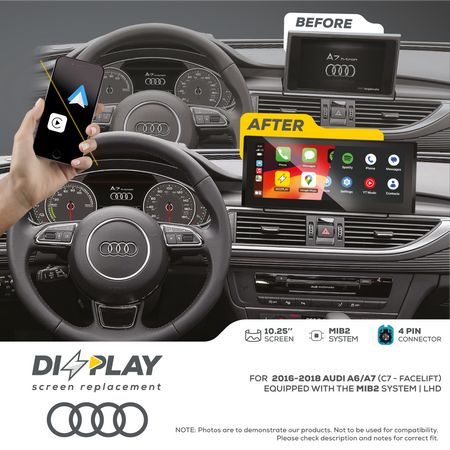 ZZ2 DZZ-MIB2-A6-C7FL-10-LHD, 10,25" skjerm med CarPlay, Audi A6/A7 (C7 facelift) 2015-2018 med MIB2, LHD