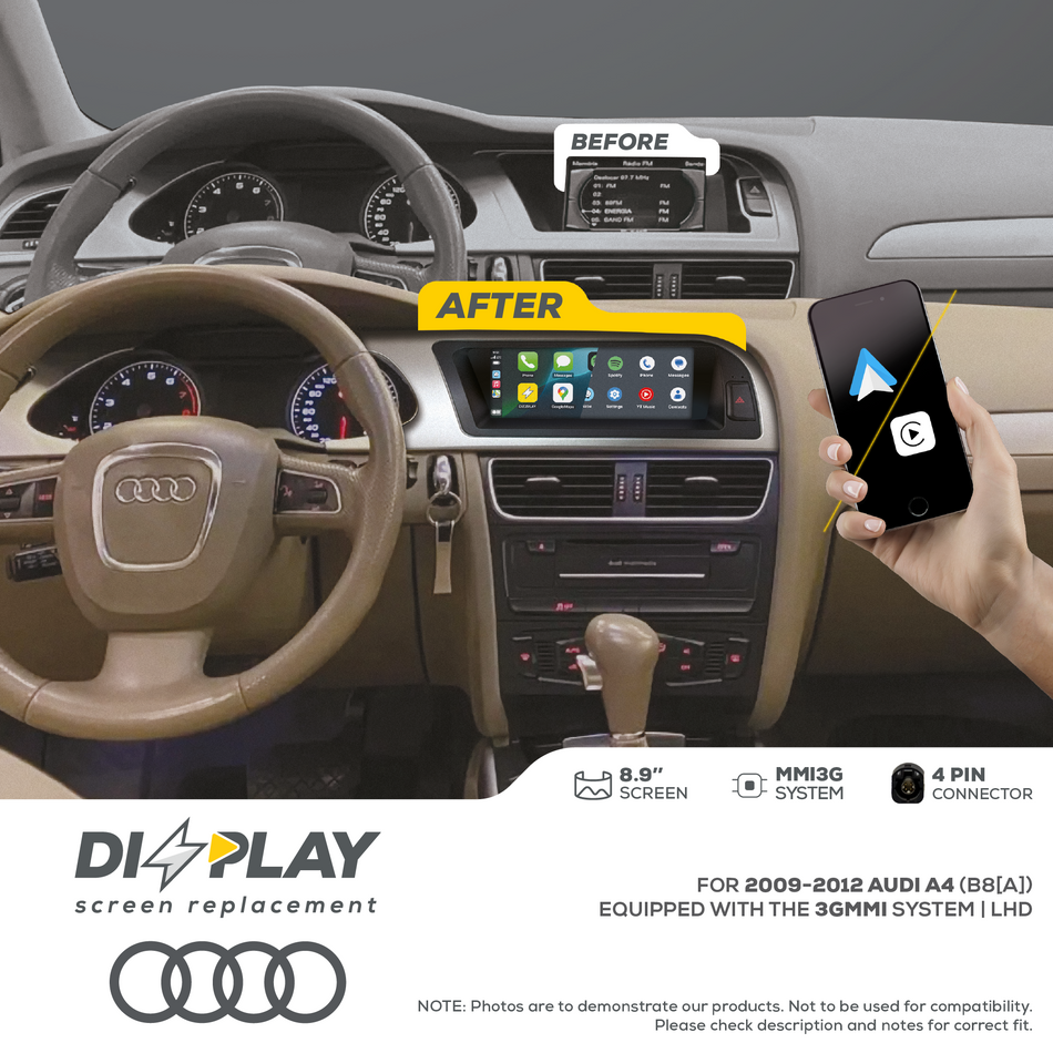 ZZ2 DZZ-MMI3G-A4-B8A-8-LHD, 8,9" skjerm med trådløs CarPlay