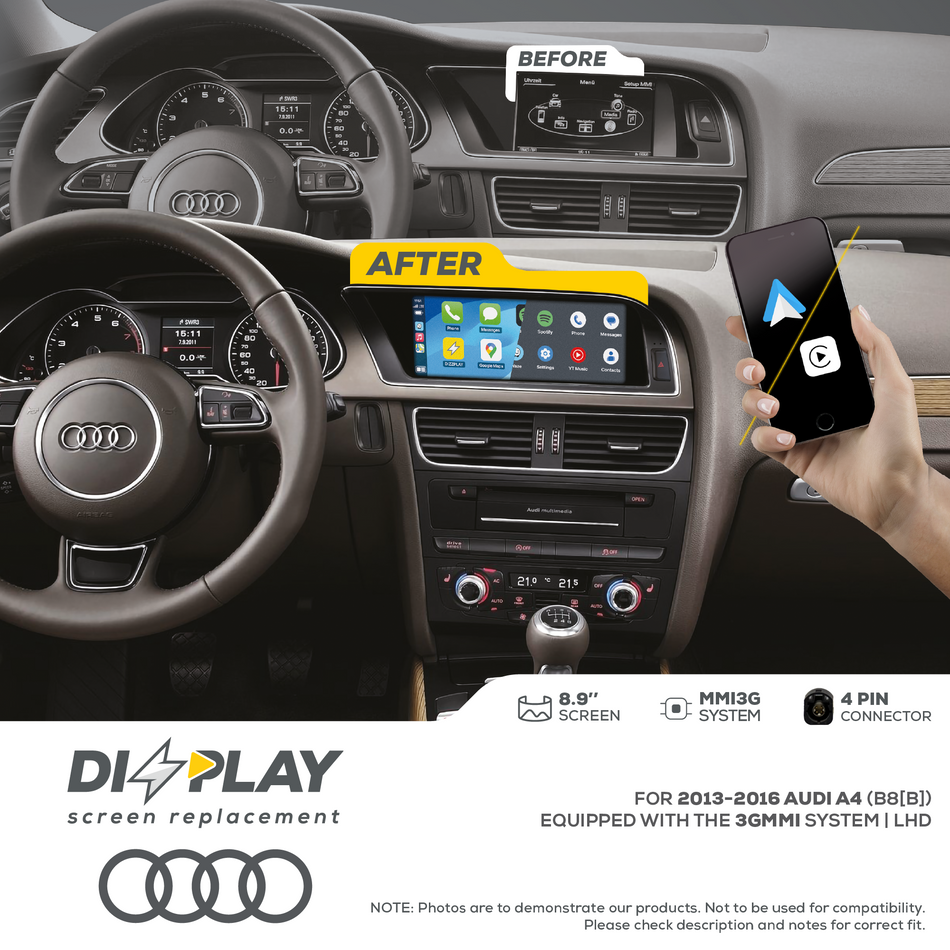 ZZ2 DZZ-MMI3G-A4-B8B-8-LHD, 8,9" skjerm med trådløs CarPlay