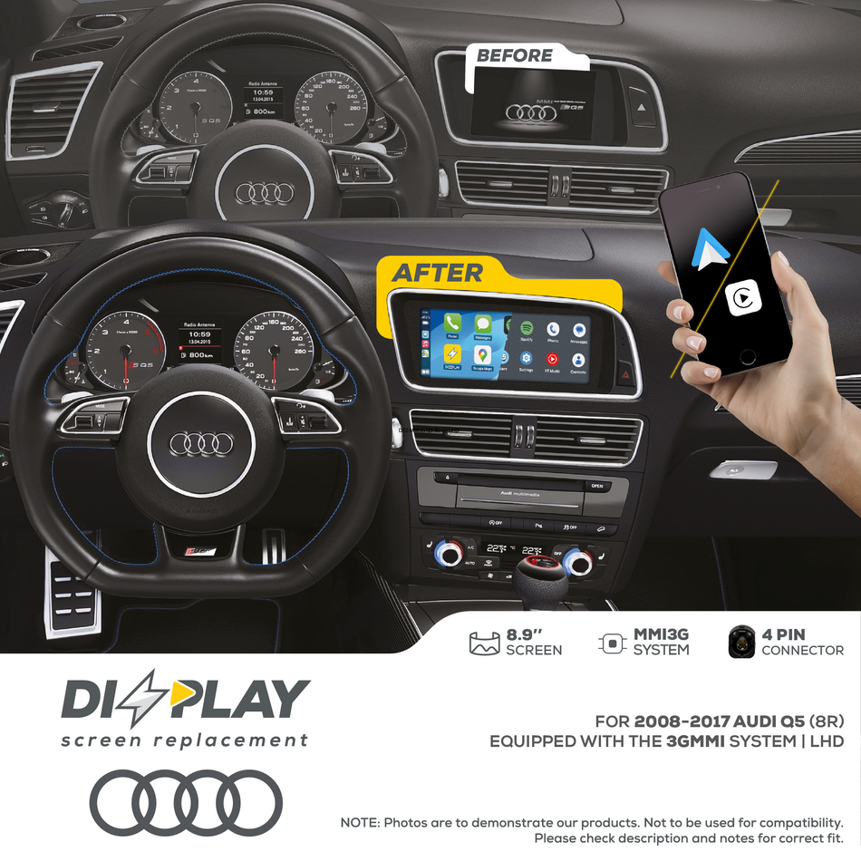 ZZ2 DZZ-MMI3G-Q5-8R-8-LHD, 8,9" CarPlay/Android Auto-skjerm