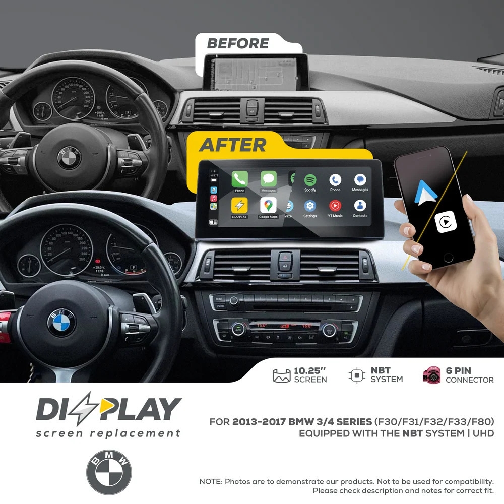ZZ2 DZZ-NBT-3S-4S-F3X-10-UHD, 10,25" skjerm med trådløs CarPlay og Android Auto, BMW 3- og 4-serie F30/F31/F32/F33/F80 med NBT-system