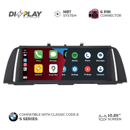 ZZ2 DZZ-NBT-5S-F10-10-UHD, 10,25" skjerm med trådløs CarPlay og Android Auto, BMW 5-serie F10 med NBT-system, 10,25" skjerm (bilde 2)