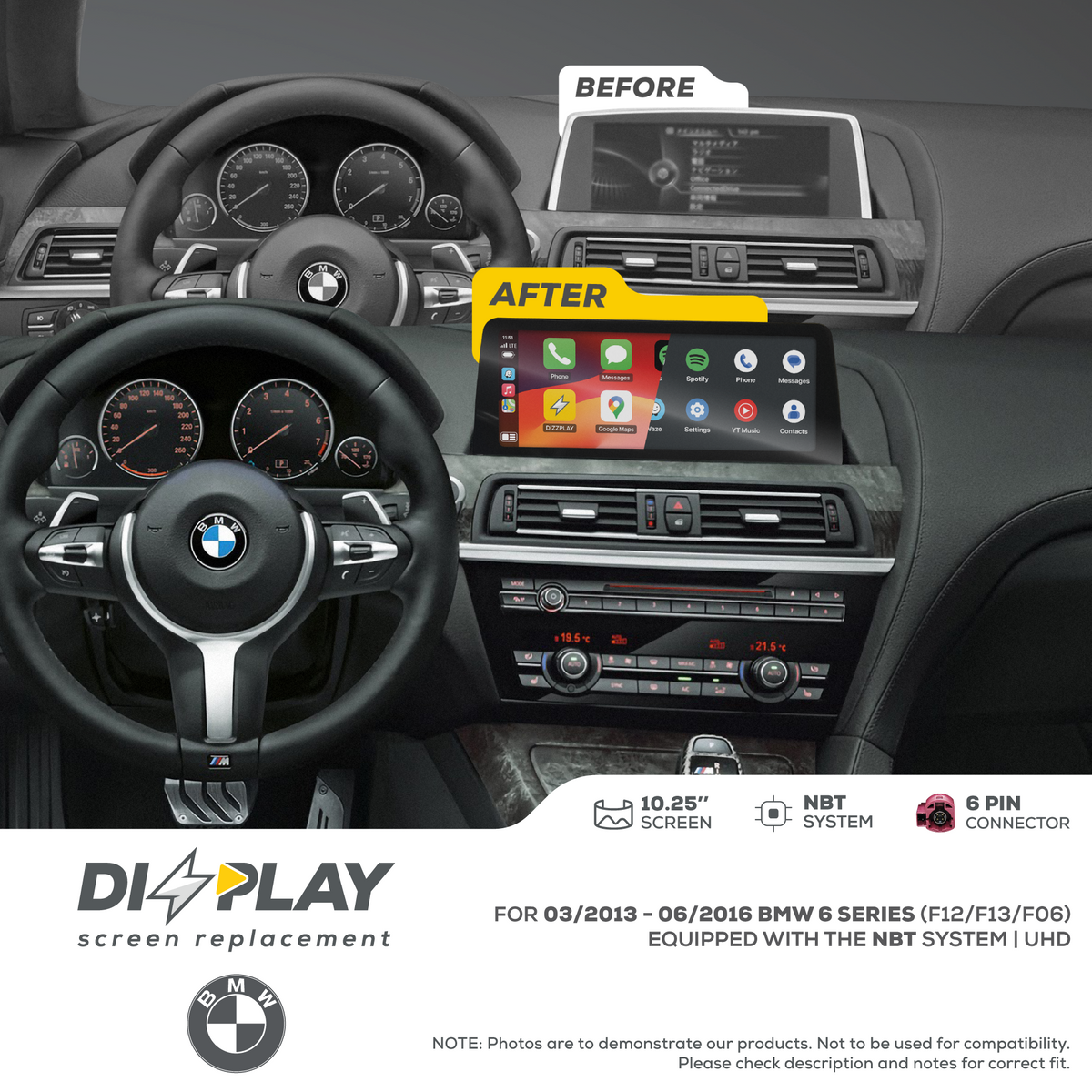 ZZ2 DZZ-NBT-6S-F12-F13-10-UHD, 10,25" trådløs CarPlay-skjerm, BMW 6-serie F12/F13/F06 med NBT, 2013-2016