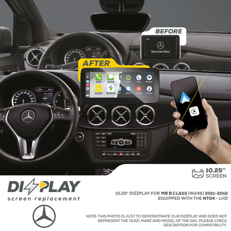 ZZ2 DZZ-NTG4-B-W246-10-LHD, 10,25" skjerm, trådløs CarPlay, Mercedes B-klasse W246 2011-2012 med NTG4, LHD