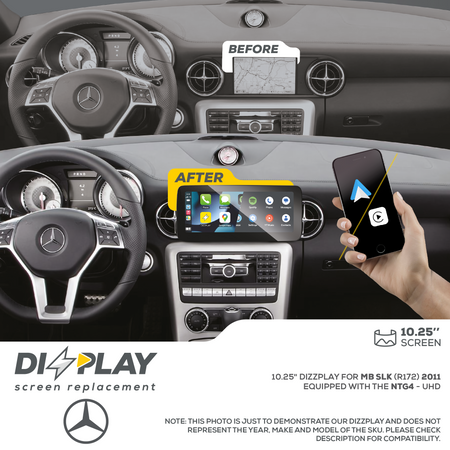 ZZ2 DZZ-NTG4-SLK-R172-10-UHD, 10,25" skjerm med trådløs CarPlay og Android Auto, Mercedes SLK (R172) med NTG4-system, 10,25" skjerm