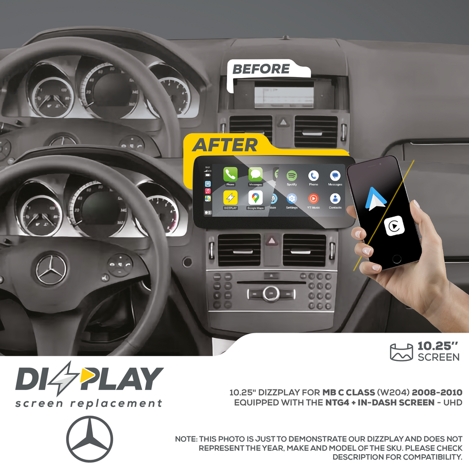 ZZ2 DZZ-NTG4ID-C-W204-10-UHD, 10,25" skjerm med trådløs CarPlay og Android Auto