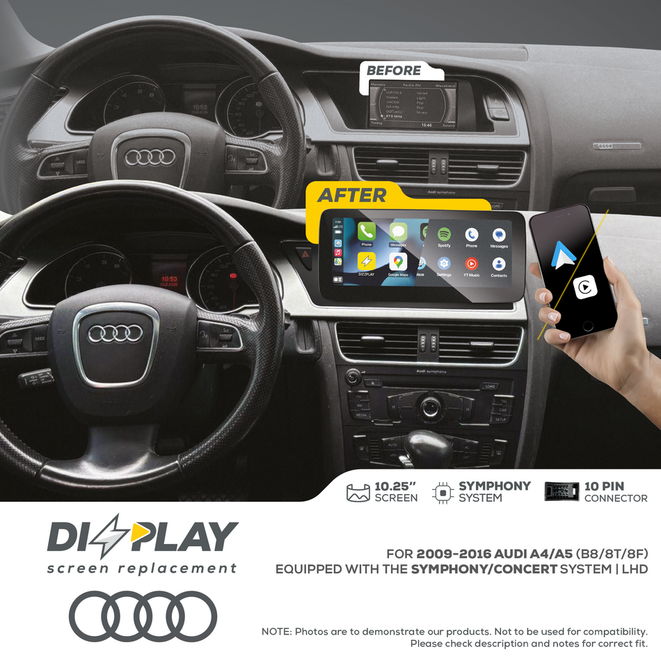 ZZ2 DZZ-SYM-A4-A5-B8-10-LHD, 10,25" skjerm, trådløs CarPlay