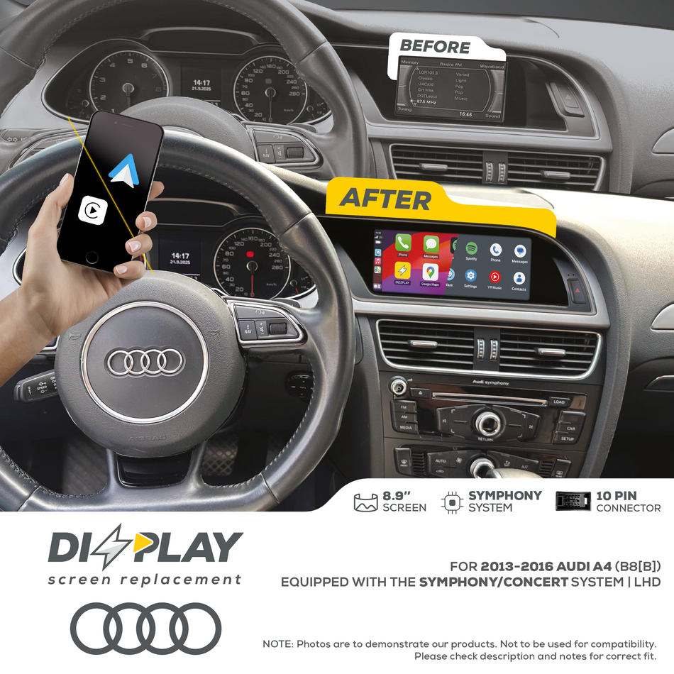 ZZ2 DZZ-SYM-A4-B8B-8-LHD, 8,9" CarPlay/Android Auto-skjerm