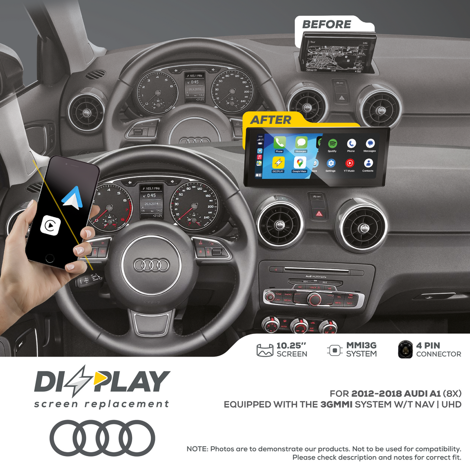 ZZ2 DZZ-MMI3G-A1-8X-10-UHD, 10,25" skjerm med trådløs CarPlay og Android Auto