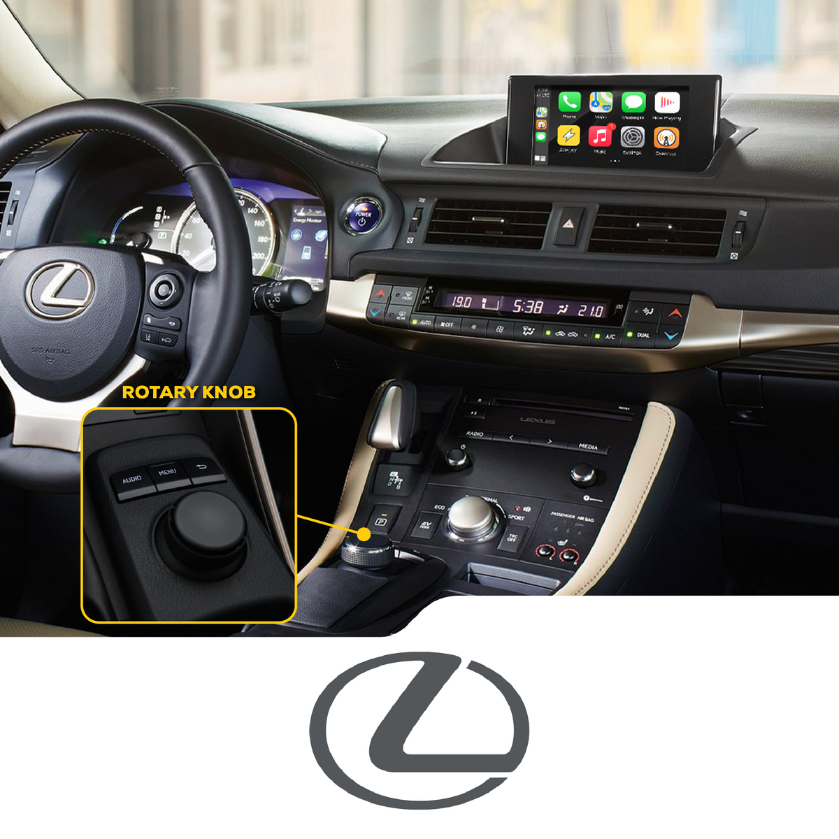 ZZ2 ITB-LEX17, trådløs CarPlay og Android Auto adapter, Lexus 2014-2021 med original rund dreiebryter