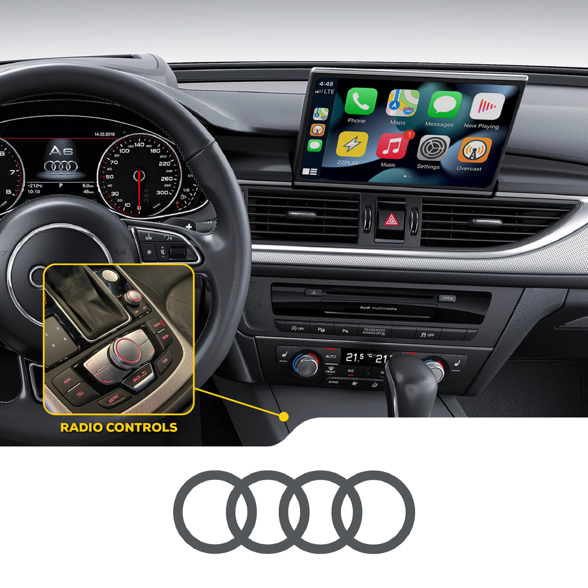 ZZ2 IT3-MIB2-A6/A7, trådløs CarPlay og Android Auto adapter, Audi A6/S6 og A7/S7 med MIB, 7" skjerm, 4-pin LVDS