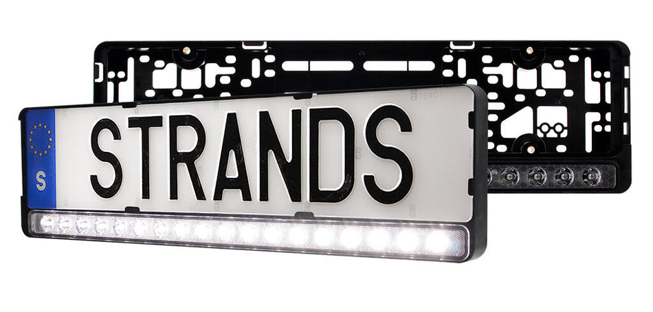 Strands integrert LED-lys i skiltholder!