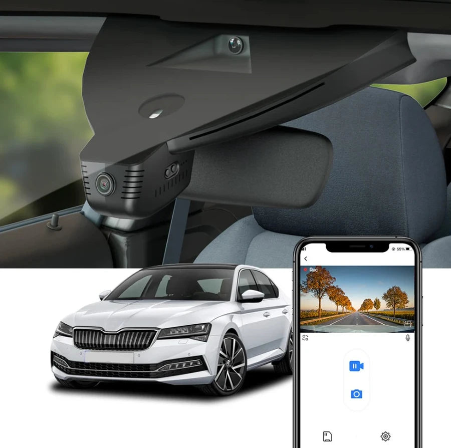 FITCAMX Integrert 4K Dashcam (foran), Skoda Superb / Sort
