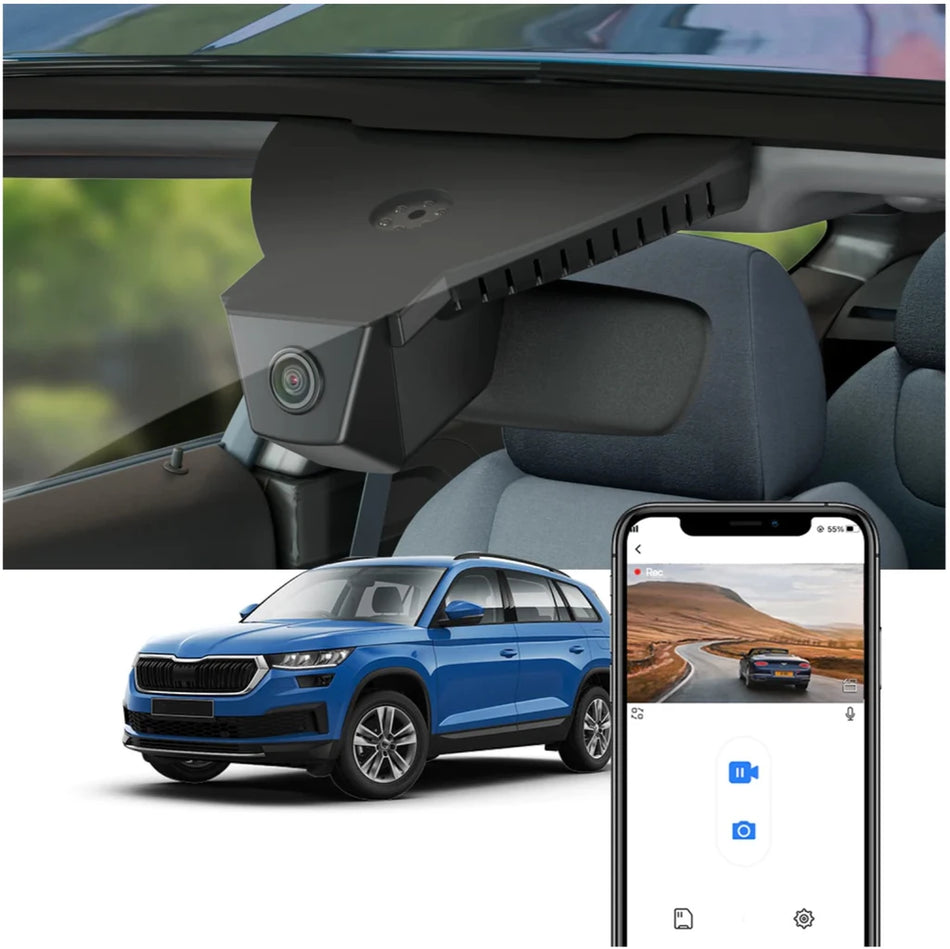 FITCAMX Integrert 4K Dashcam (foran), Skoda (2013 til 2022) "8677" Sort