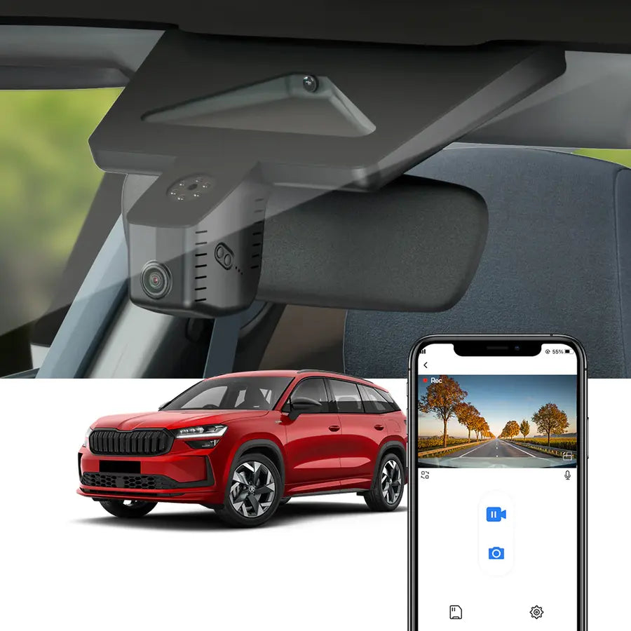 FITCAMX Integrert 4K Dashcam (foran+bak), Skoda Kodiaq 2 (2024 til 2025)